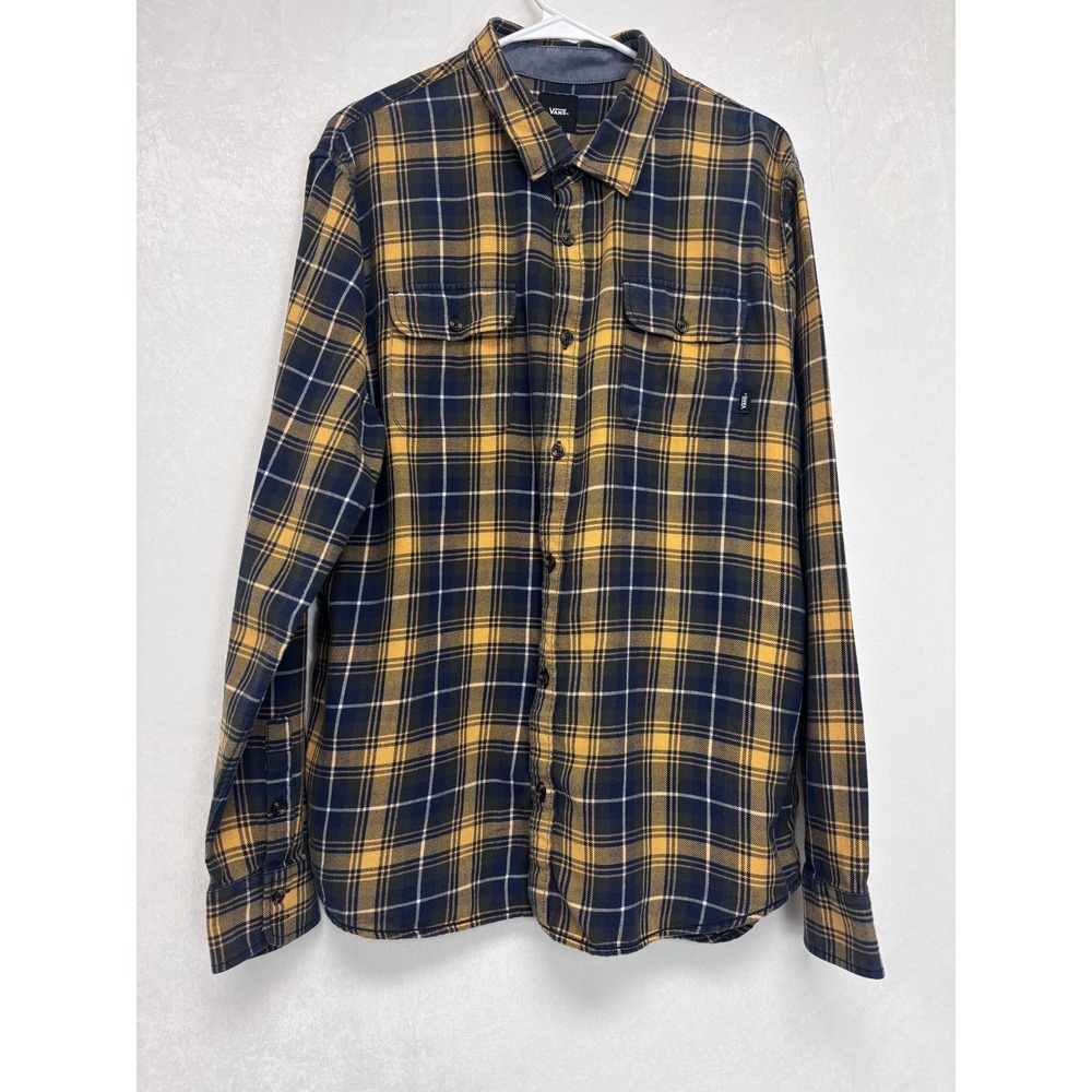 VANS Sycamore Blue & Yellow Plaid Button-up Flannel SHIRT Men Large